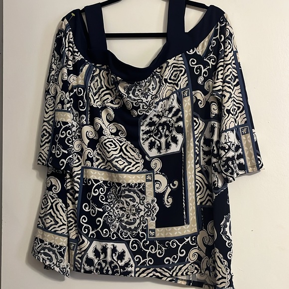 JM. Collection Summer Top Blue/tan XL - Picture 3 of 4